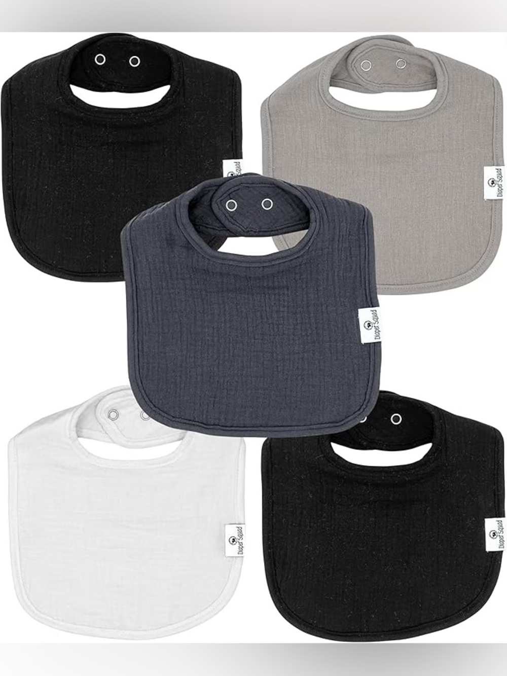 Diaper Squad 5 pack Basic Muslin Square Organic Cotton Baby Drool Bibs Set